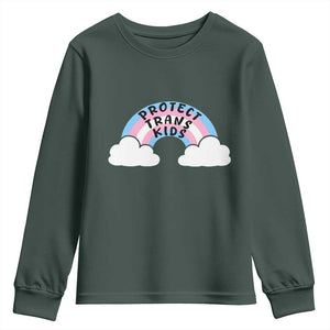 Funny Protect Trans Kids Youth Sweatshirt LGBT Pride Rainbow TS11 Dark Forest Green Print Your Wear