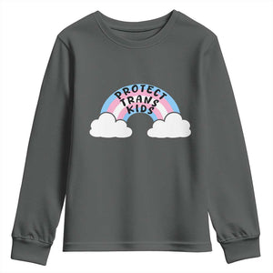 Funny Protect Trans Kids Youth Sweatshirt LGBT Pride Rainbow TS11 Dark Heather Print Your Wear