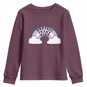 Funny Protect Trans Kids Youth Sweatshirt LGBT Pride Rainbow TS11 Maroon Print Your Wear