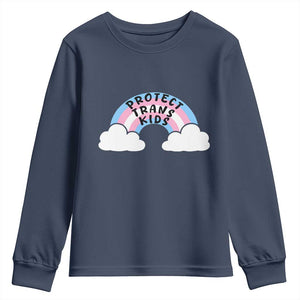 Funny Protect Trans Kids Youth Sweatshirt LGBT Pride Rainbow TS11 Navy Print Your Wear