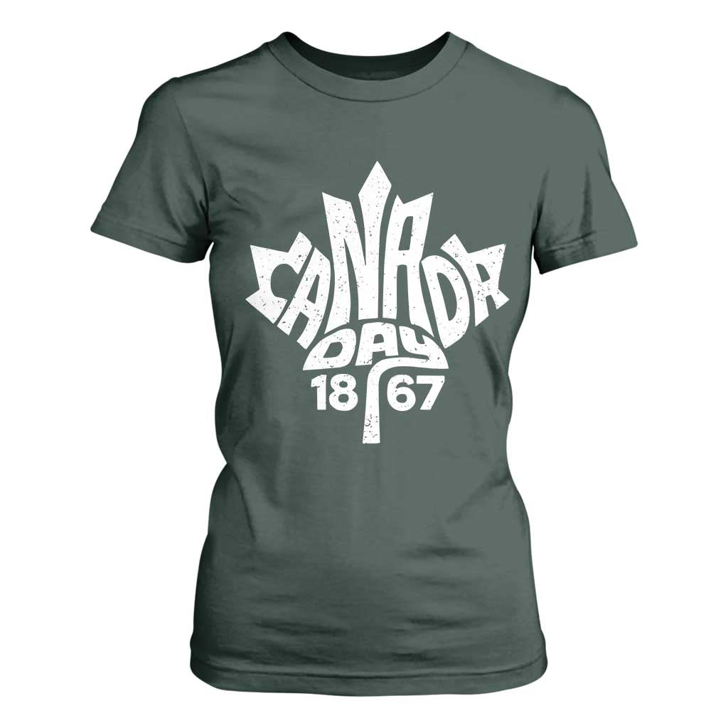 Funny Proud Canadian Canada Day 1867 T Shirt For Women Vintage Maple Leaf TS11 Dark Forest Green Print Your Wear