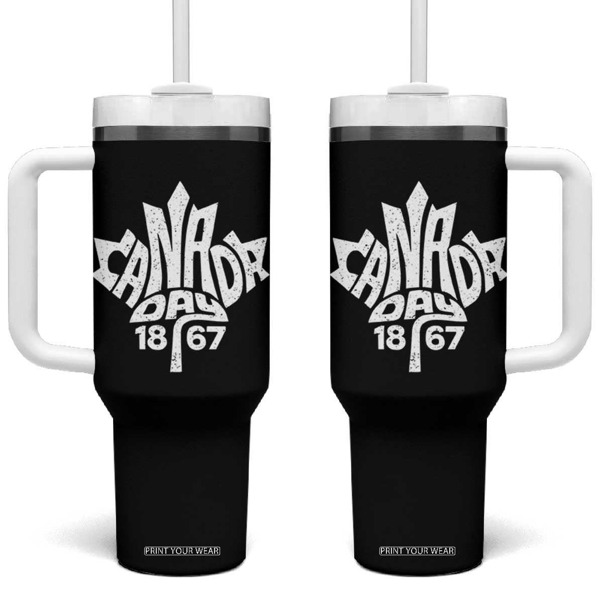 Funny Proud Canadian Canada Day 1867 Tumbler With Handle Vintage Maple Leaf TS11 One Size: 40 oz Black Print Your Wear