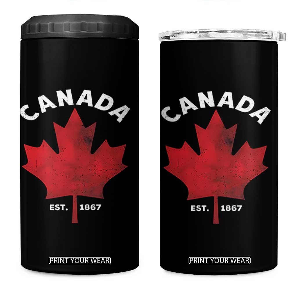 Funny Proud Canadian Canada EST 1867 4 in 1 Can Cooler Tumbler Vintage Maple Leaf TS11 One Size: 16 oz Black Print Your Wear