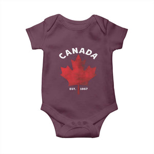 Funny Proud Canadian Canada EST 1867 Baby Onesie Vintage Maple Leaf TS11 Maroon Print Your Wear