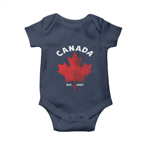 Funny Proud Canadian Canada EST 1867 Baby Onesie Vintage Maple Leaf TS11 Navy Print Your Wear