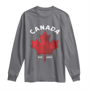 Funny Proud Canadian Canada EST 1867 Long Sleeve Shirt Vintage Maple Leaf TS11 Charcoal Print Your Wear