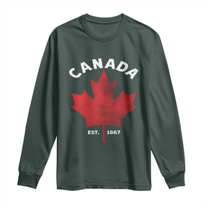 Funny Proud Canadian Canada EST 1867 Long Sleeve Shirt Vintage Maple Leaf TS11 Dark Forest Green Print Your Wear