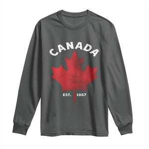 Funny Proud Canadian Canada EST 1867 Long Sleeve Shirt Vintage Maple Leaf TS11 Dark Heather Print Your Wear