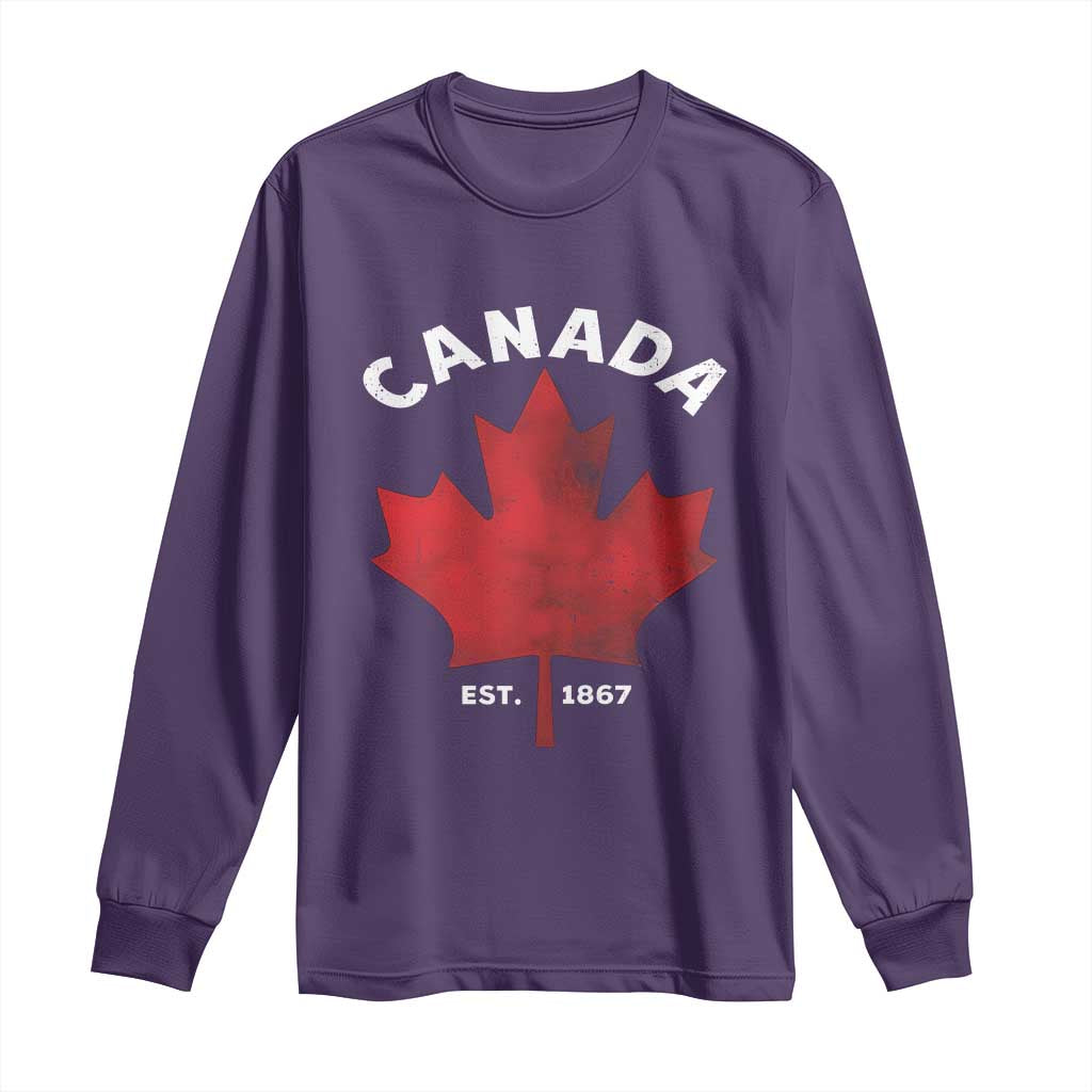 Funny Proud Canadian Canada EST 1867 Long Sleeve Shirt Vintage Maple Leaf TS11 Purple Print Your Wear