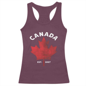 Funny Proud Canadian Canada EST 1867 Racerback Tank Top Vintage Maple Leaf TS11 Maroon Print Your Wear