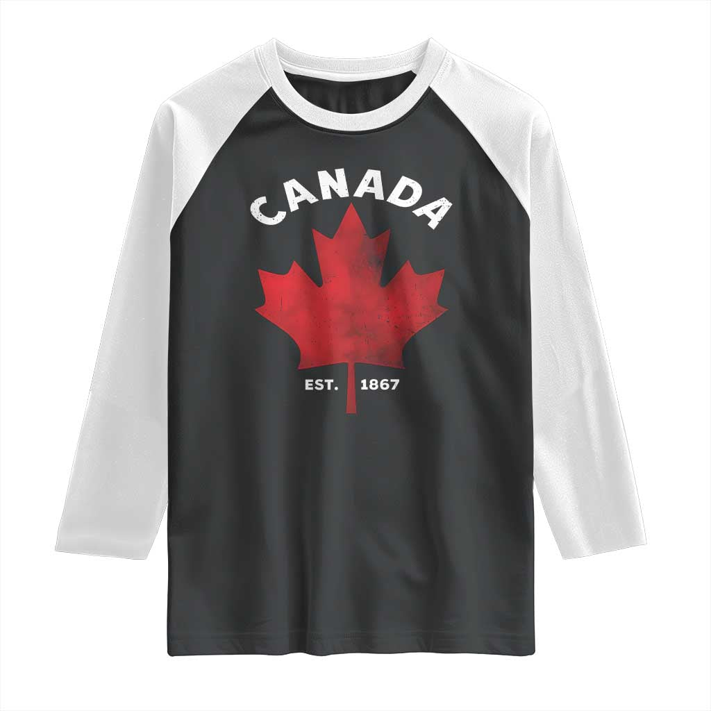 Funny Proud Canadian Canada EST 1867 Raglan Shirt Vintage Maple Leaf TS11 Black White Print Your Wear