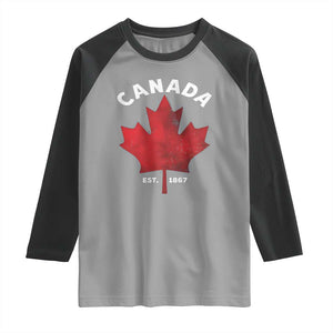 Funny Proud Canadian Canada EST 1867 Raglan Shirt Vintage Maple Leaf TS11 Sport Gray Black Print Your Wear