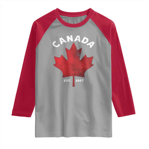 Funny Proud Canadian Canada EST 1867 Raglan Shirt Vintage Maple Leaf TS11 Sport Gray Red Print Your Wear