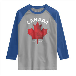 Funny Proud Canadian Canada EST 1867 Raglan Shirt Vintage Maple Leaf TS11 Sport Gray Royal Print Your Wear