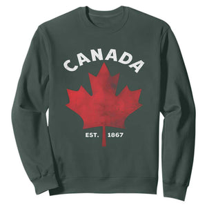 Funny Proud Canadian Canada EST 1867 Sweatshirt Vintage Maple Leaf TS11 Dark Forest Green Print Your Wear