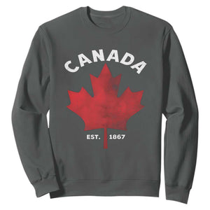Funny Proud Canadian Canada EST 1867 Sweatshirt Vintage Maple Leaf TS11 Dark Heather Print Your Wear