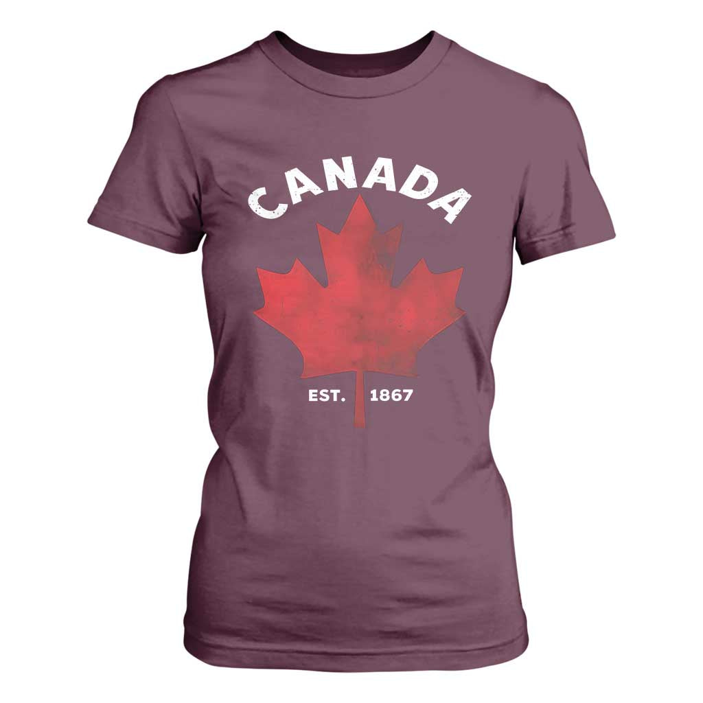 Funny Proud Canadian Canada EST 1867 T Shirt For Women Vintage Maple Leaf TS11 Maroon Print Your Wear