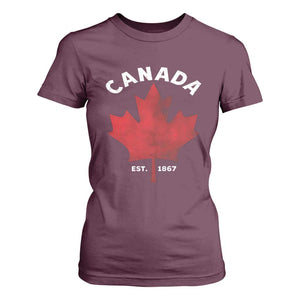 Funny Proud Canadian Canada EST 1867 T Shirt For Women Vintage Maple Leaf TS11 Maroon Print Your Wear