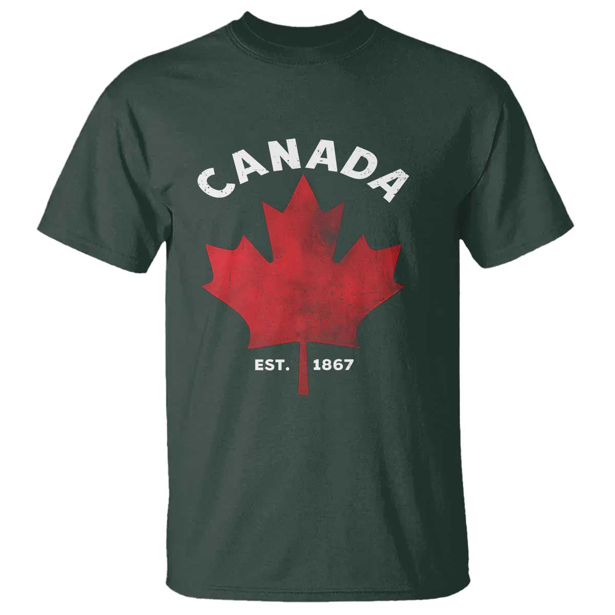 Funny Proud Canadian Canada EST 1867 T Shirt Vintage Maple Leaf TS11 Dark Forest Green Print Your Wear