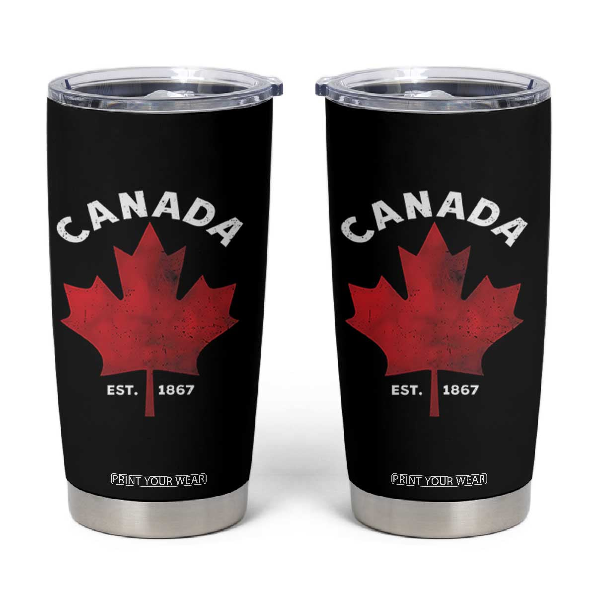Funny Proud Canadian Canada EST 1867 Tumbler Cup Vintage Maple Leaf TS11 Black Print Your Wear