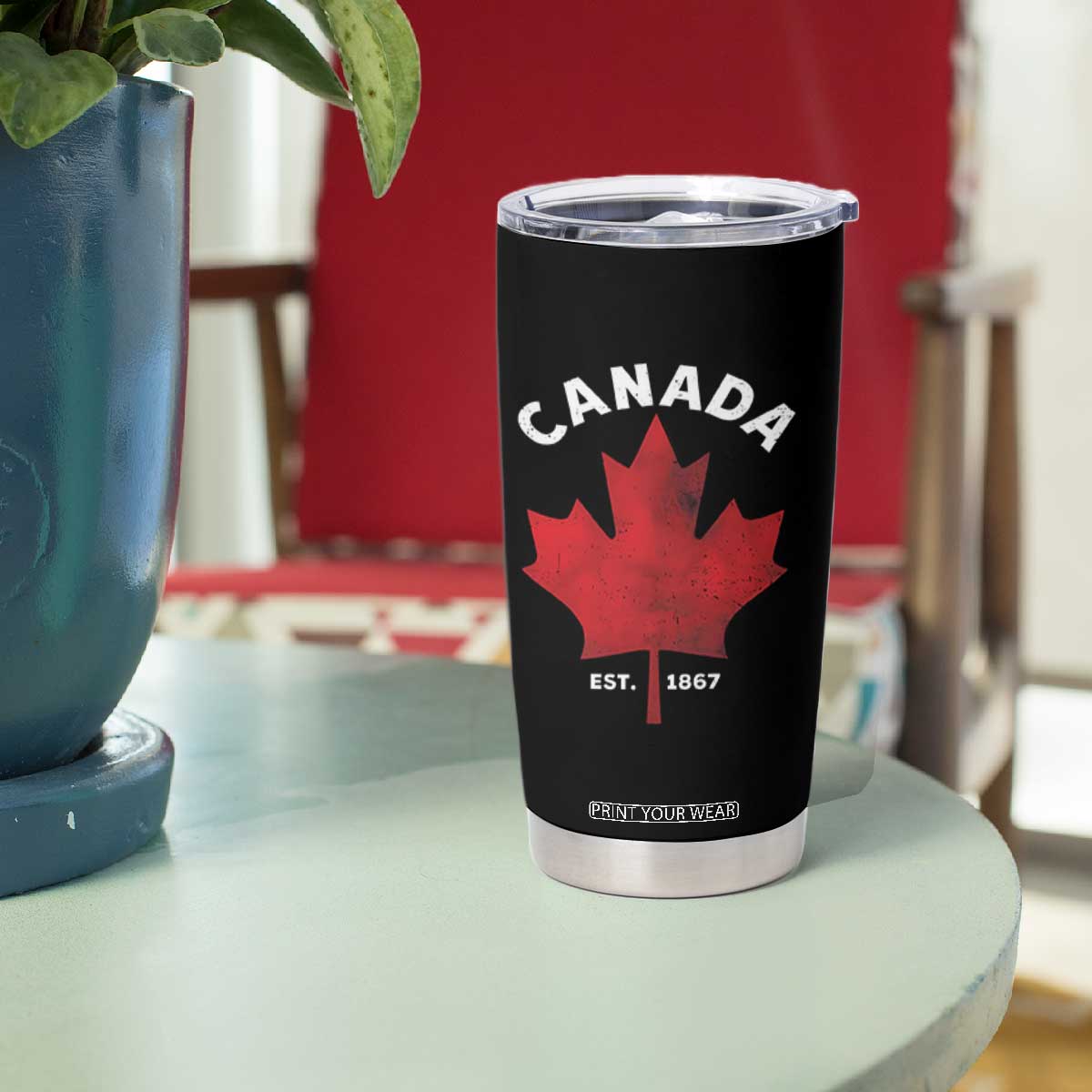 Funny Proud Canadian Canada EST 1867 Tumbler Cup Vintage Maple Leaf TS11 Print Your Wear