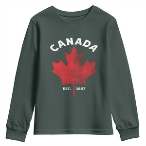 Funny Proud Canadian Canada EST 1867 Youth Sweatshirt Vintage Maple Leaf TS11 Dark Forest Green Print Your Wear