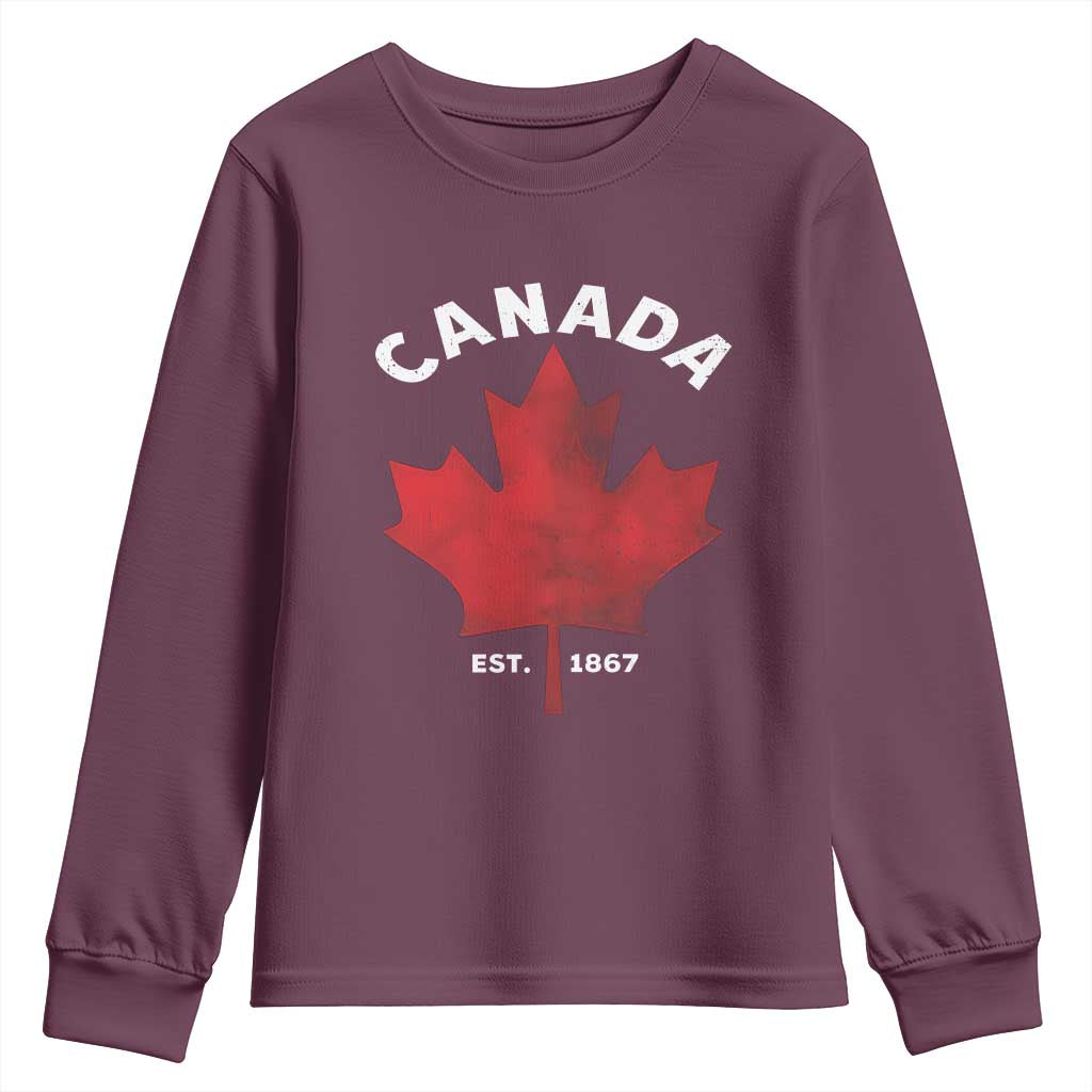 Funny Proud Canadian Canada EST 1867 Youth Sweatshirt Vintage Maple Leaf TS11 Maroon Print Your Wear
