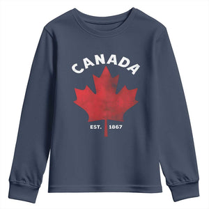 Funny Proud Canadian Canada EST 1867 Youth Sweatshirt Vintage Maple Leaf TS11 Navy Print Your Wear
