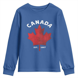 Funny Proud Canadian Canada EST 1867 Youth Sweatshirt Vintage Maple Leaf TS11 Royal Blue Print Your Wear