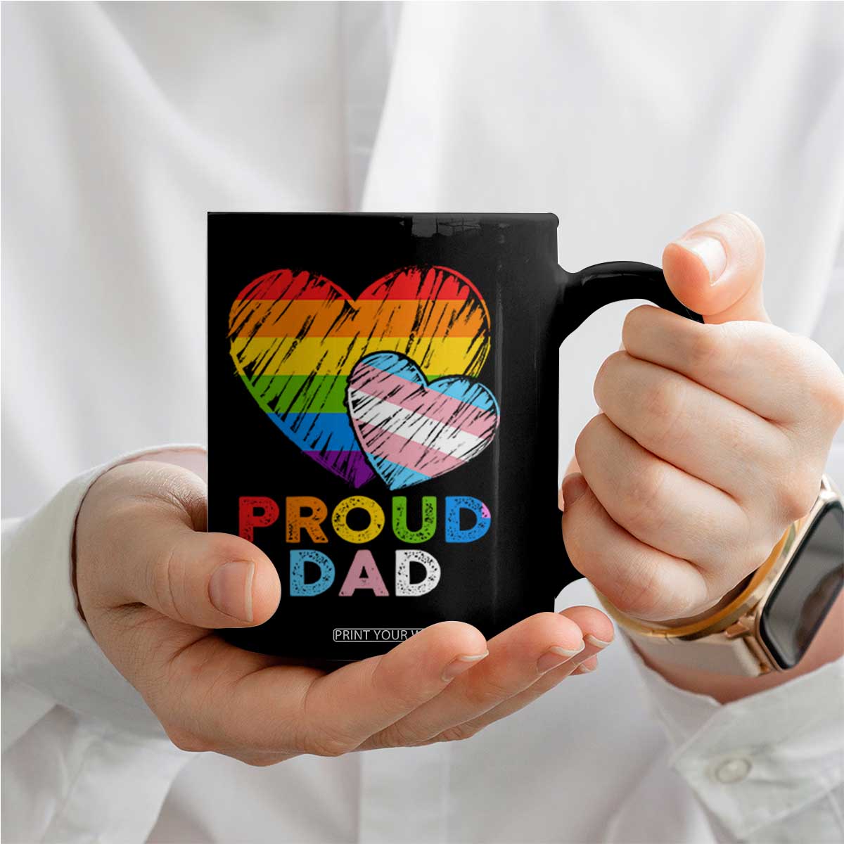 Funny Proud Dad LGBTQ Coffee Mug LGBT Transgender Flag Heart Fathers Day TS11 Print Your Wear