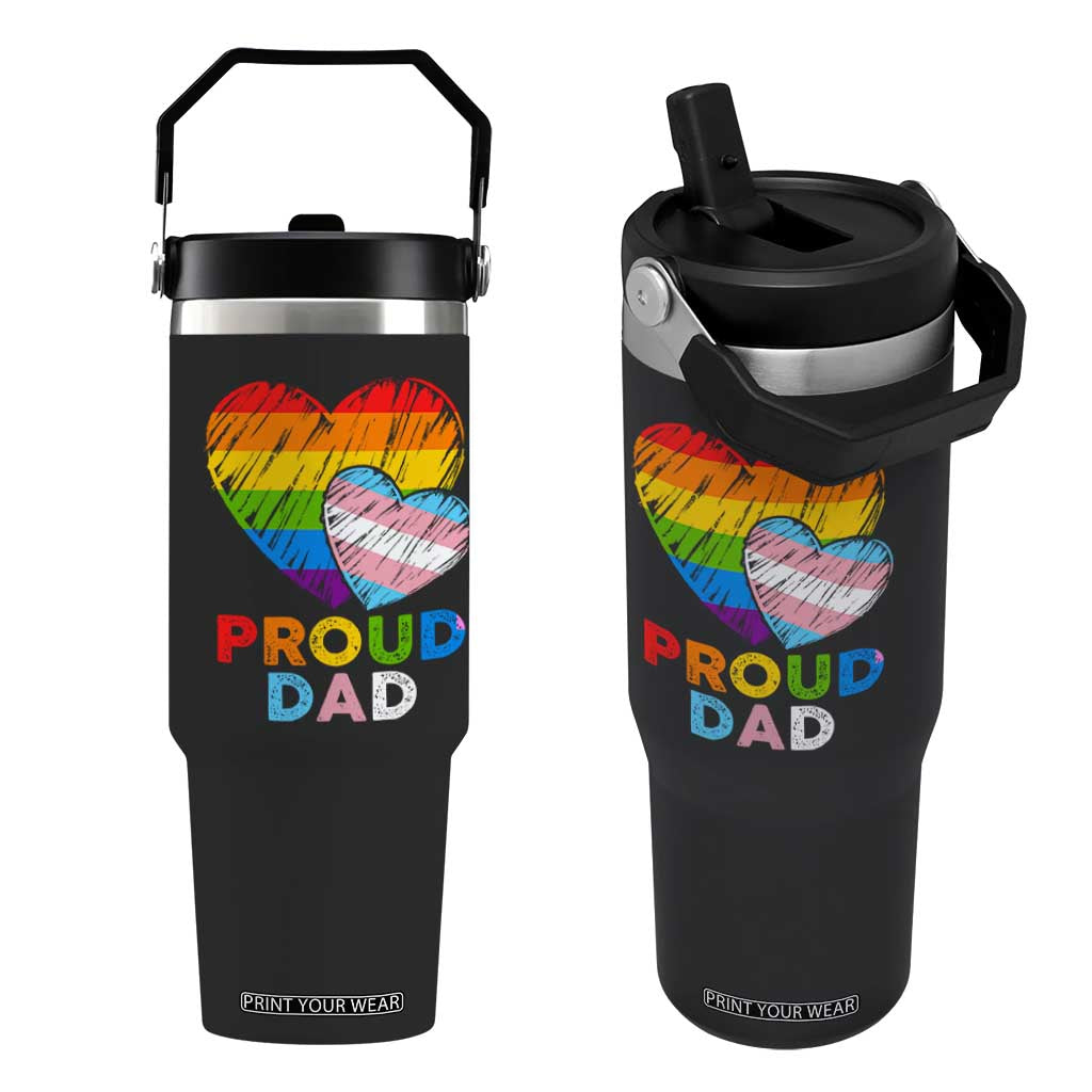 Funny Proud Dad LGBTQ Flip Straw Tumbler LGBT Transgender Flag Heart Fathers Day TS11 One Size: 30 oz Black Print Your Wear