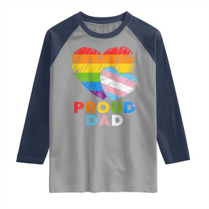 Funny Proud Dad LGBTQ Raglan Shirt LGBT Transgender Flag Heart Fathers Day TS11 Sport Gray Navy Print Your Wear