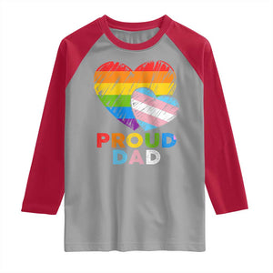Funny Proud Dad LGBTQ Raglan Shirt LGBT Transgender Flag Heart Fathers Day TS11 Sport Gray Red Print Your Wear