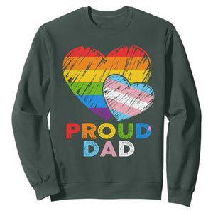 Funny Proud Dad LGBTQ Sweatshirt LGBT Transgender Flag Heart Fathers Day TS11 Dark Forest Green Print Your Wear