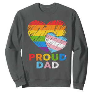 Funny Proud Dad LGBTQ Sweatshirt LGBT Transgender Flag Heart Fathers Day TS11 Dark Heather Print Your Wear