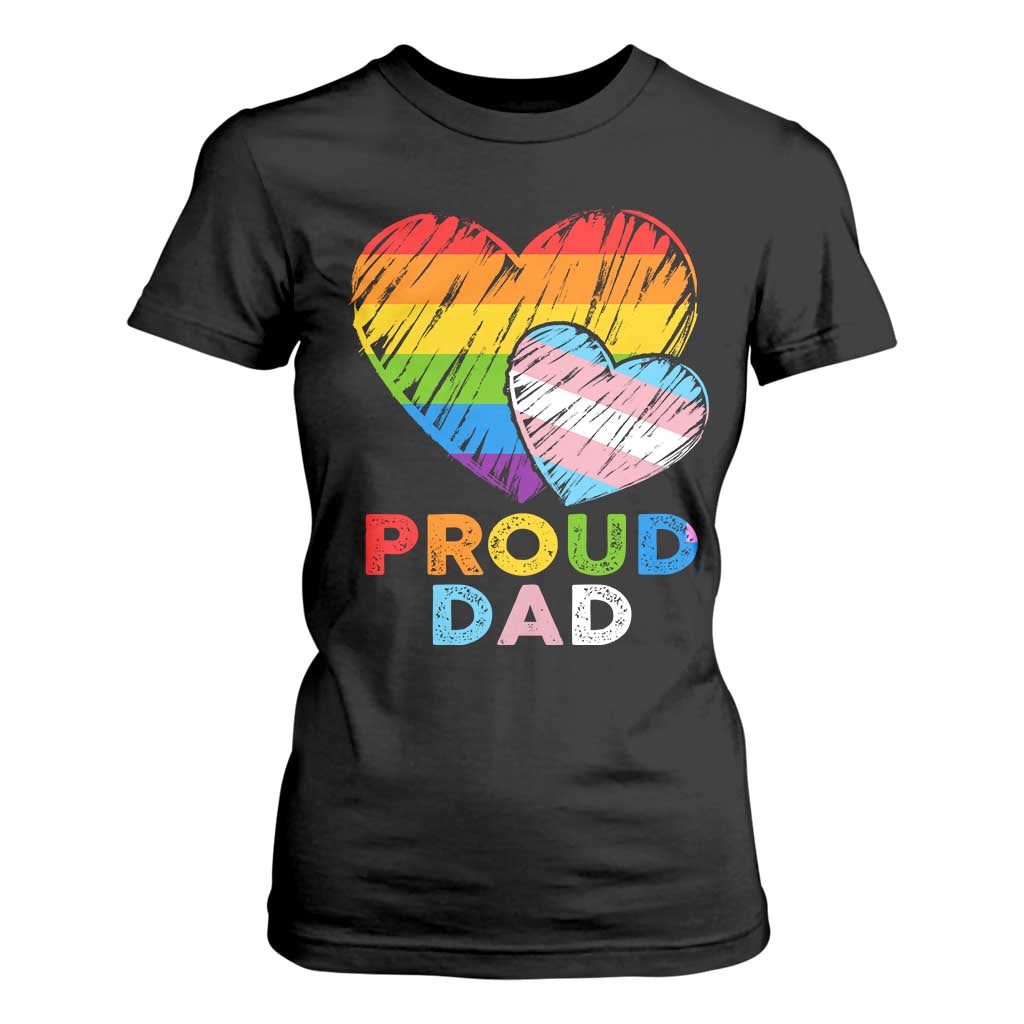 Funny Proud Dad LGBTQ T Shirt For Women LGBT Transgender Flag Heart Fathers Day TS11 Black Print Your Wear