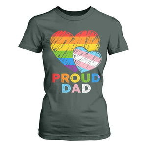 Funny Proud Dad LGBTQ T Shirt For Women LGBT Transgender Flag Heart Fathers Day TS11 Dark Forest Green Print Your Wear