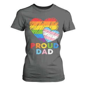 Funny Proud Dad LGBTQ T Shirt For Women LGBT Transgender Flag Heart Fathers Day TS11 Dark Heather Print Your Wear
