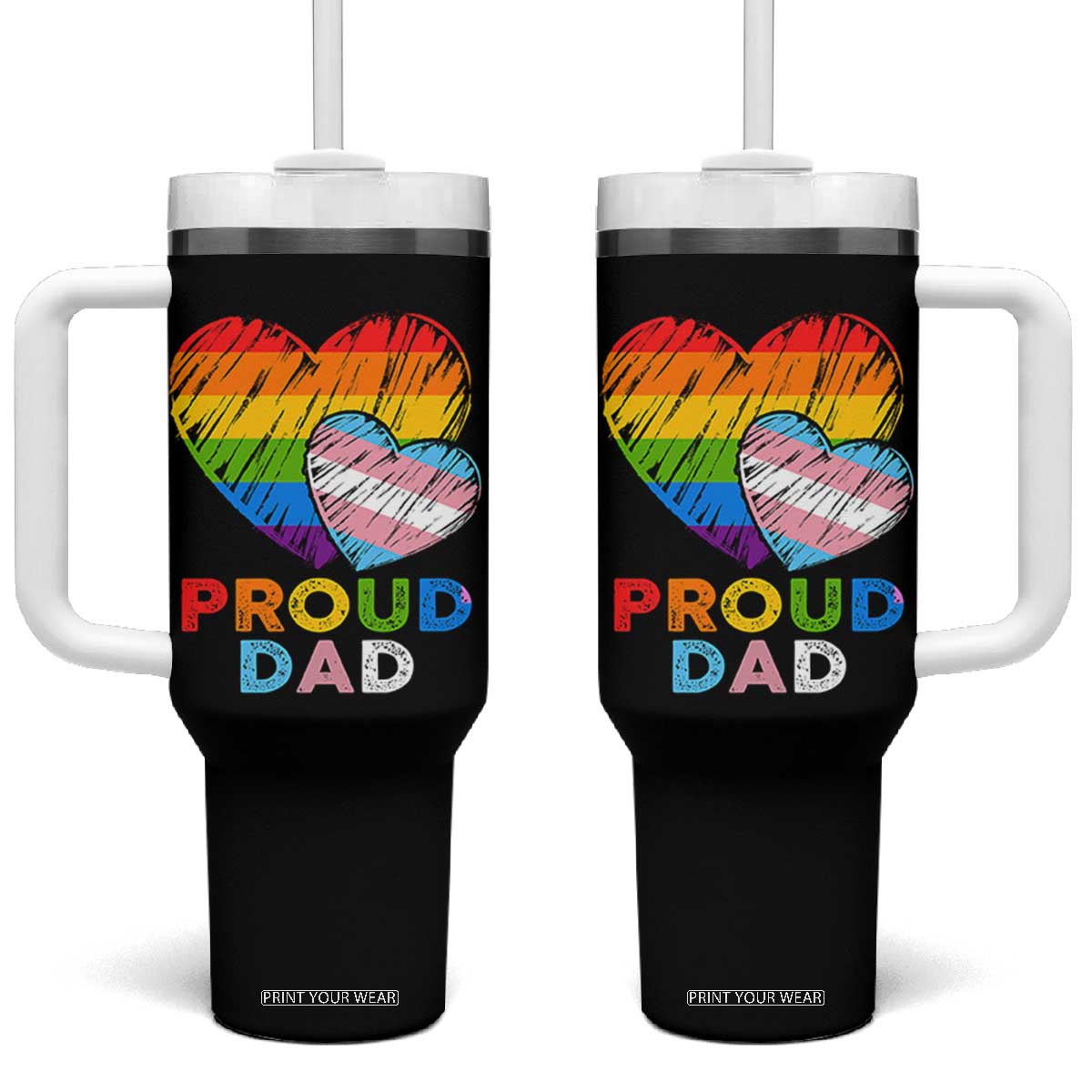 Funny Proud Dad LGBTQ Tumbler With Handle LGBT Transgender Flag Heart Fathers Day TS11 One Size: 40 oz Black Print Your Wear