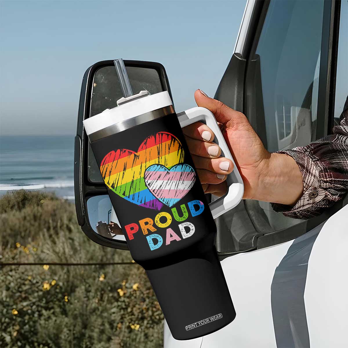 Funny Proud Dad LGBTQ Tumbler With Handle LGBT Transgender Flag Heart Fathers Day TS11 Print Your Wear