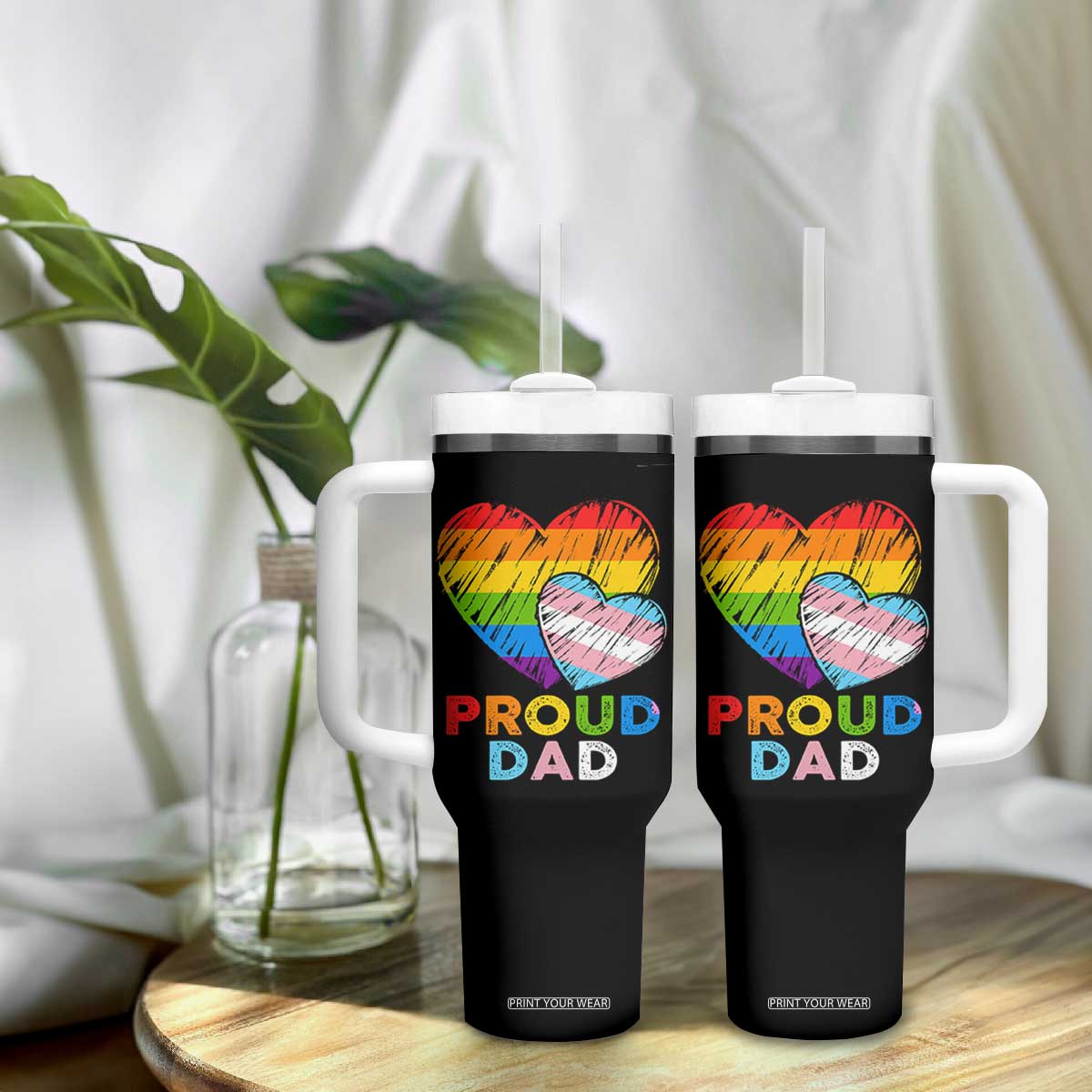 Funny Proud Dad LGBTQ Tumbler With Handle LGBT Transgender Flag Heart Fathers Day TS11 Print Your Wear