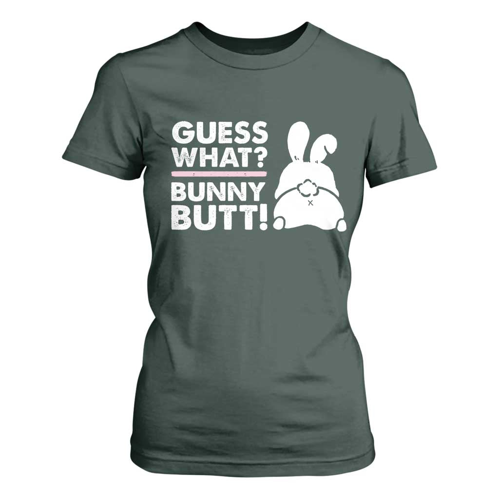 Funny Rabbit Guess What Bunny Butt T Shirt For Women TS11 Dark Forest Green Print Your Wear