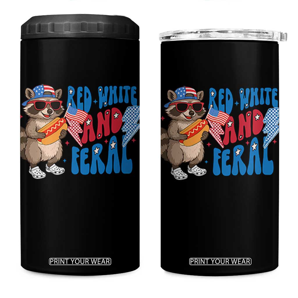 Funny Raccoon 4th of July 4 in 1 Can Cooler Tumbler Red White and Feral Patriotic TS10 One Size: 16 oz Black Print Your Wear