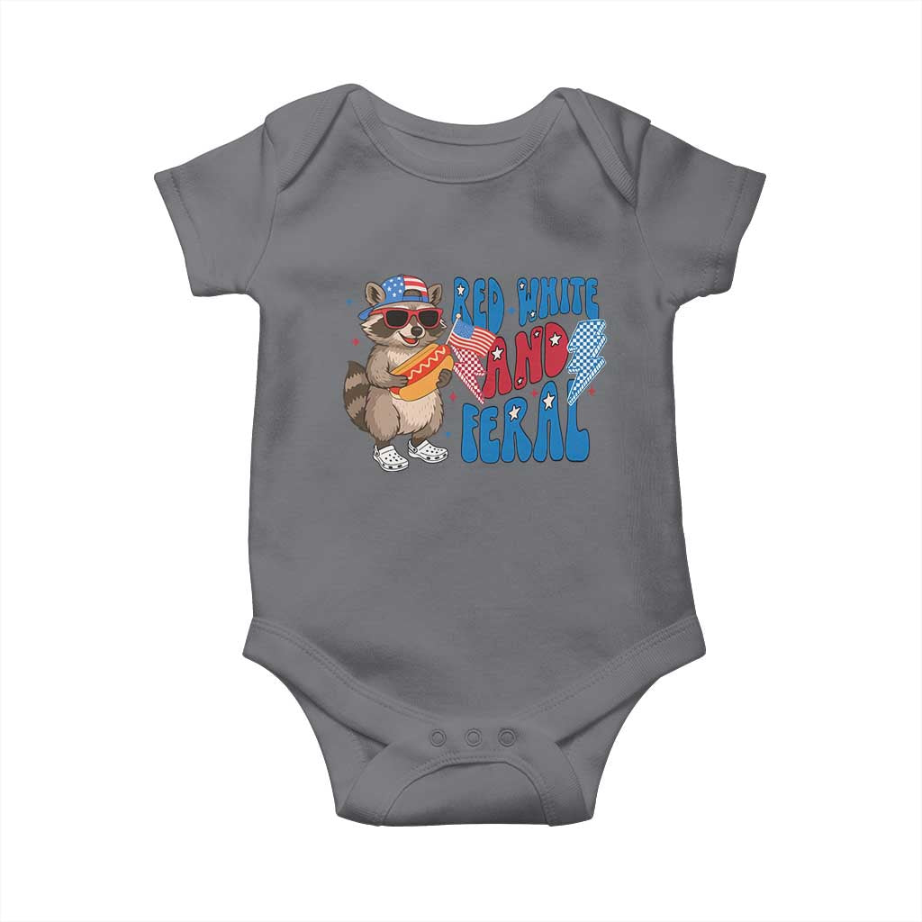 Funny Raccoon 4th of July Baby Onesie Red White and Feral Patriotic TS10 Charcoal Print Your Wear
