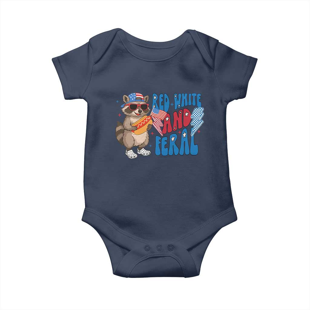 Funny Raccoon 4th of July Baby Onesie Red White and Feral Patriotic TS10 Navy Print Your Wear
