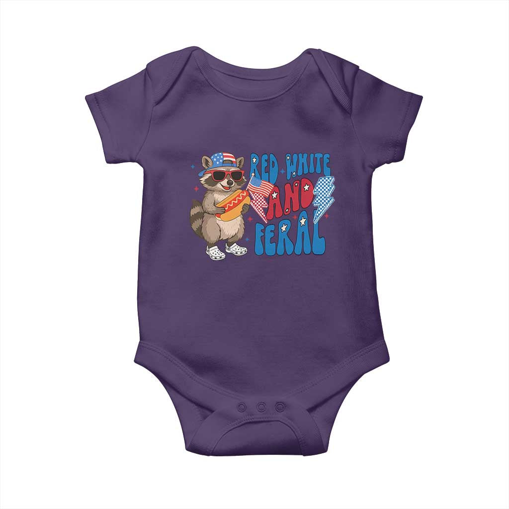 Funny Raccoon 4th of July Baby Onesie Red White and Feral Patriotic TS10 Purple Print Your Wear
