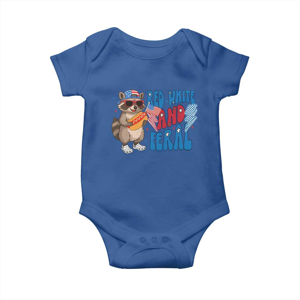 Funny Raccoon 4th of July Baby Onesie Red White and Feral Patriotic TS10 Royal Blue Print Your Wear