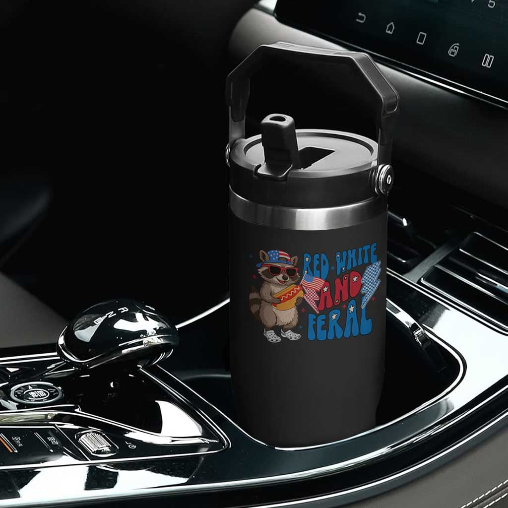 Funny Raccoon 4th of July Flip Straw Tumbler Red White and Feral Patriotic TS10 Print Your Wear