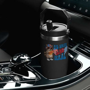 Funny Raccoon 4th of July Flip Straw Tumbler Red White and Feral Patriotic TS10 Print Your Wear