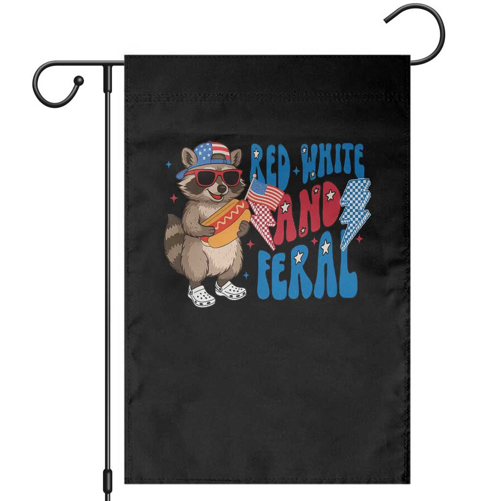 Funny Raccoon 4th of July Garden Flag Red White and Feral Patriotic TS10 Black Print Your Wear